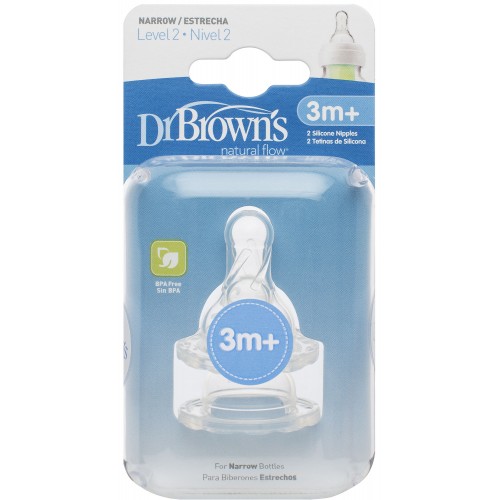 Dr. Brown's Narrow Silicone Nipple 2 Pack - Level 2 (3m+)
